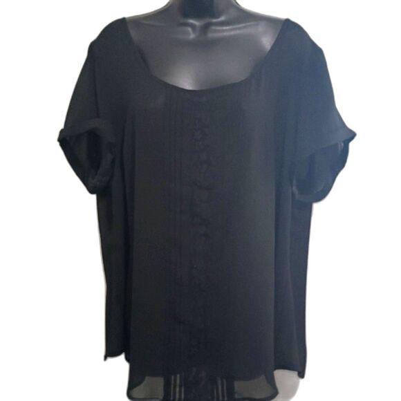 torrid Shirt 1X Elegant Black Women's Top Floral Lace strip Center front Sheer - Picture 1 of 11